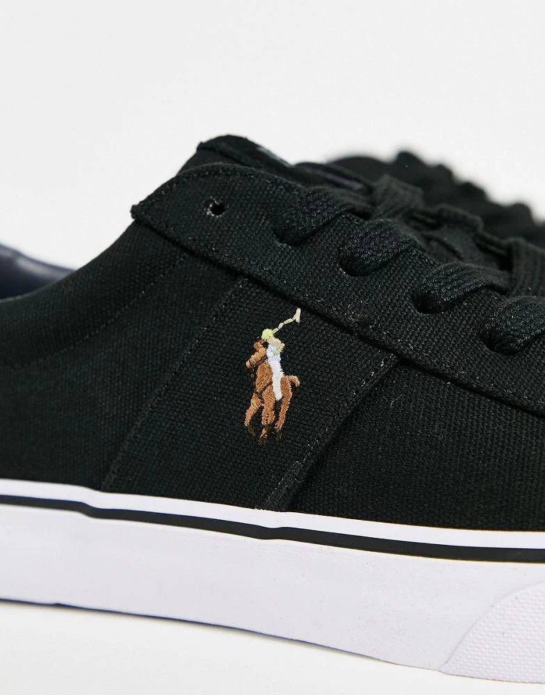 商品Ralph Lauren|Polo Ralph Lauren canvas sayer trainer in black with multi pony logo,价格¥488,第3张图片详细描述