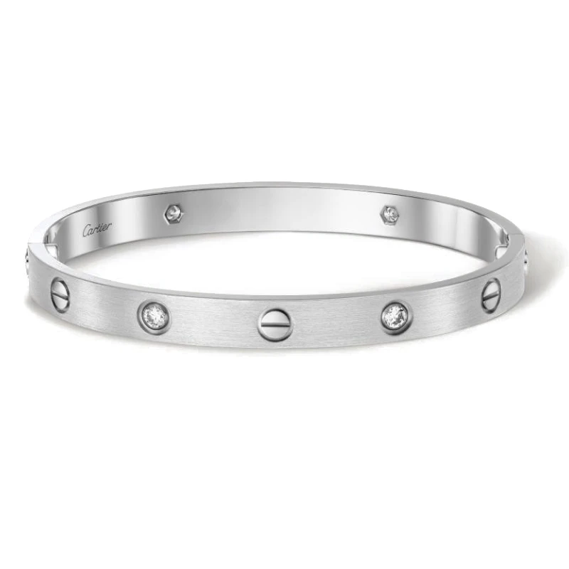 商品[国内直发] Cartier|CARTIER卡地亚 纯色镶嵌 18K白金 手镯 女款 银色,价格¥91298,第1张图片