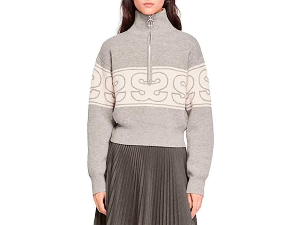 商品Sandro|Leroy Double S Front Zip Sweater,价格¥2623,第1张图片