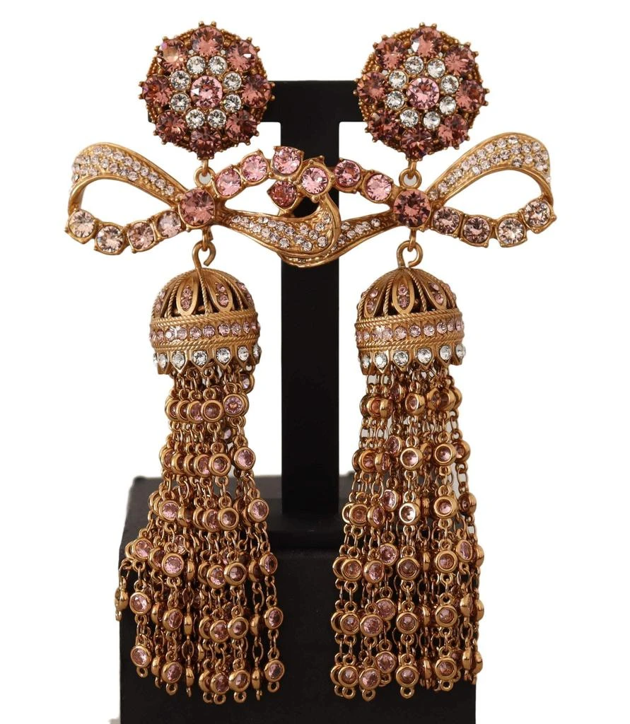 商品Dolce & Gabbana|Dolce & Gabbana Gold Dangling Crystals Long Clip-On Jewelry Earrings,价格¥4881,第1张图片