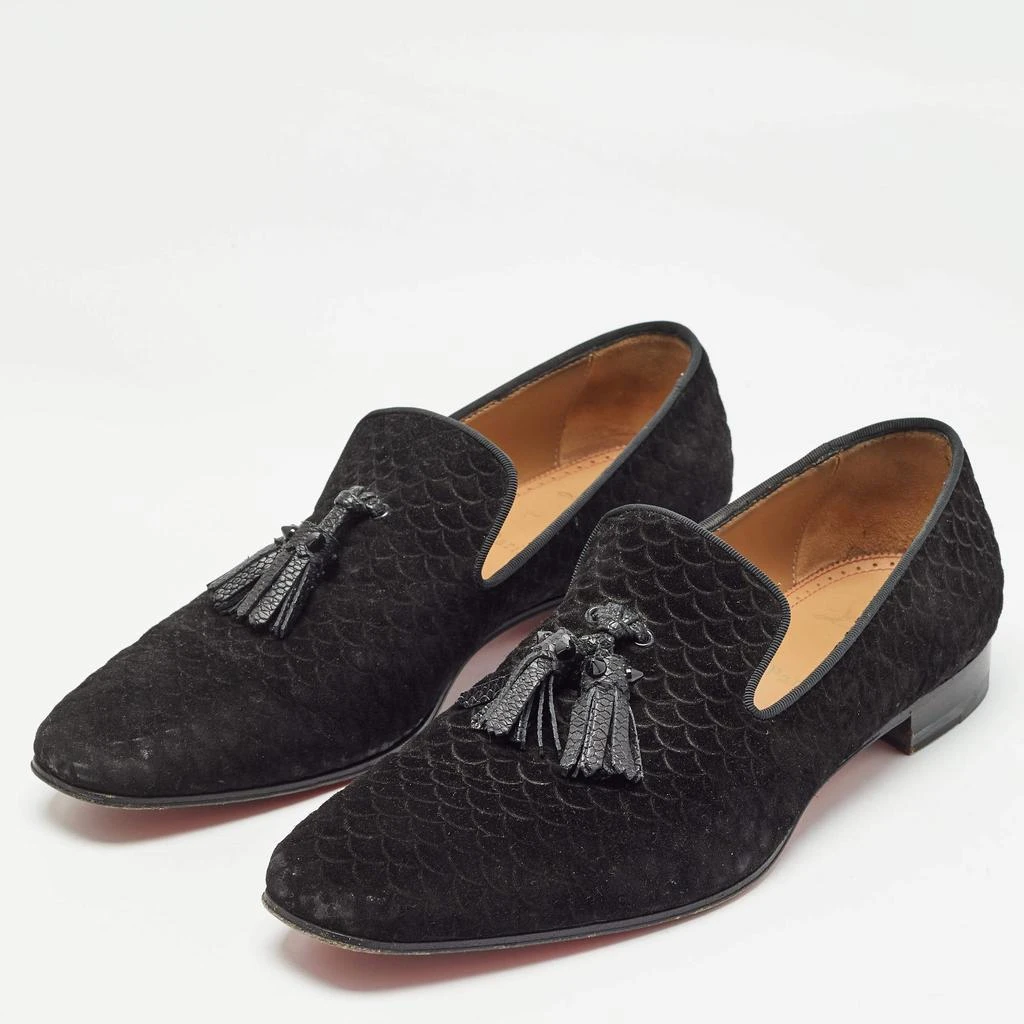 商品[二手商品] Christian Louboutin|Christian Louboutin Black Embossed Suede Dandelion Smoking Slippers Size 42.5,价格¥1215,第2张图片详细描述