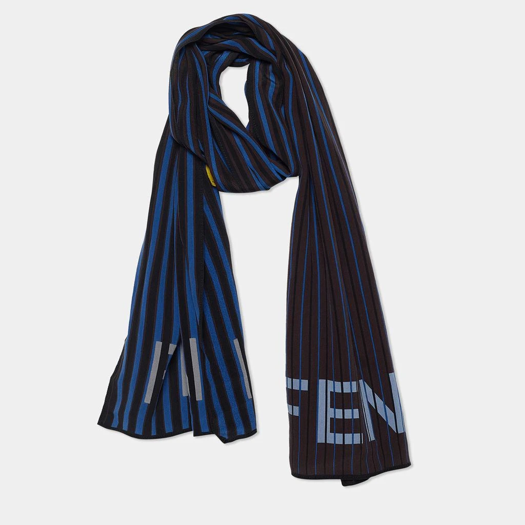 商品[二手商品] Fendi|Fendi Brown Striped Logo Print Silk Stole,价格¥1539,第2张图片详细描述