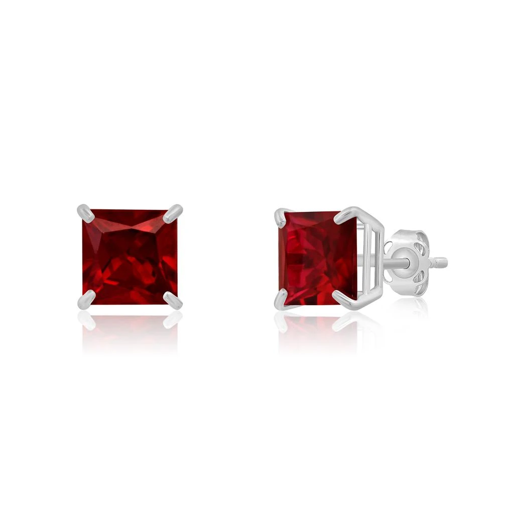 14k White Gold Solitaire Princess-Cut Gemstone Stud Earrings (7mm) 商品