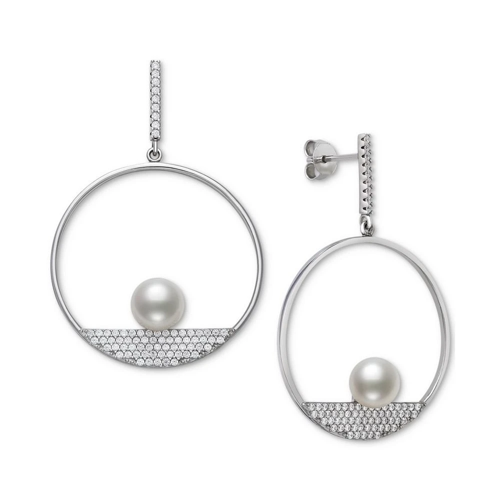 商品Belle de Mer|Cultured Freshwater Button Pearl (7mm) & Cubic Zirconia Pavé Circle Drop Earrings, Created for Macy's,价格¥2231,第1张图片