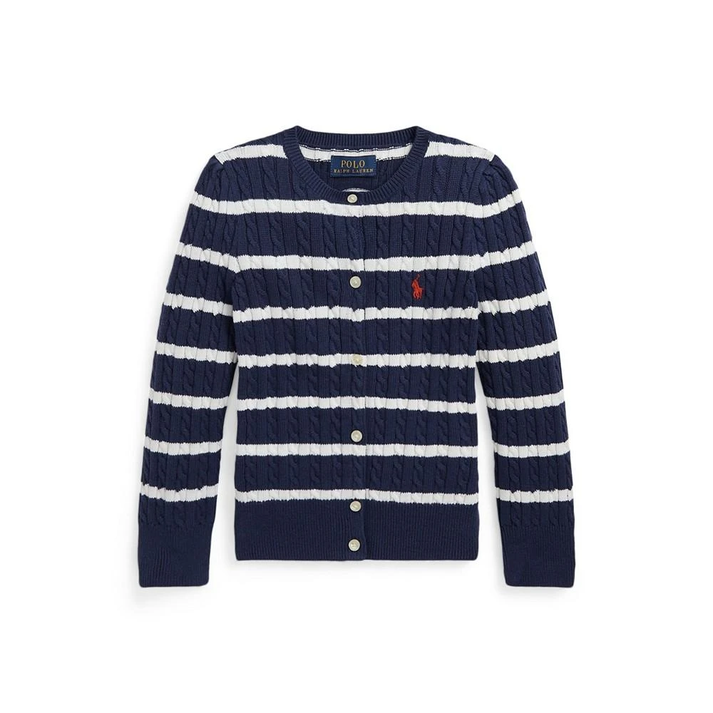 商品Ralph Lauren|（实际颜色：黑色 尺码 XS ）Toddler and Little Girls Striped Mini-Cable Cotton Cardigan Sweater,价格¥251,第1张图片