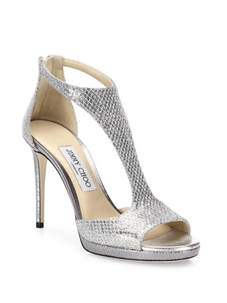 商品Jimmy Choo|Lana 100 Glitter & Leather T-Strap Sandals,价格¥2548,第1张图片