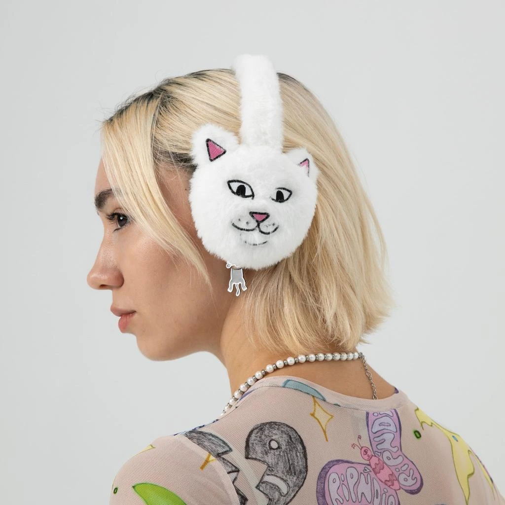 商品RIPNDIP|Lord Nermal Sherpa Earmuffs (White),价格¥76,第2张图片详细描述