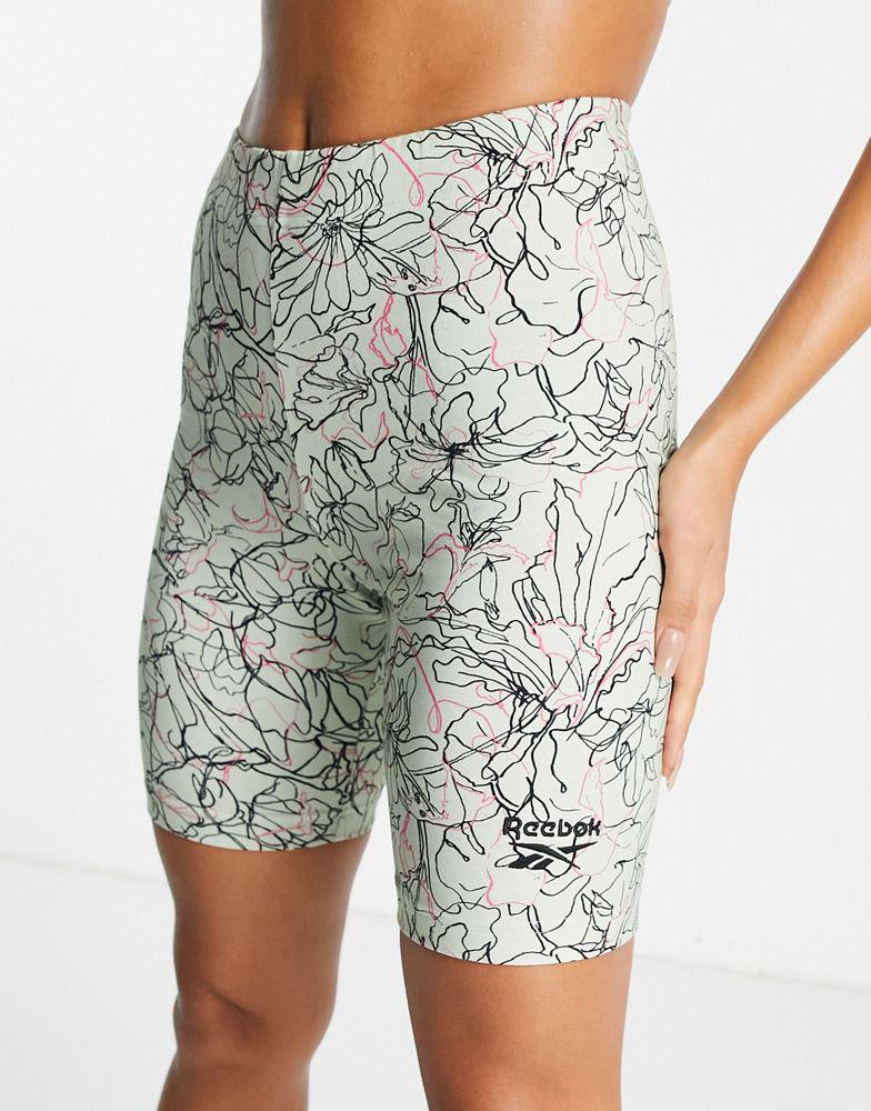 商品Reebok|Reebok all over line print legging shorts in sage green,价格¥177-¥248,第5张图片详细描述
