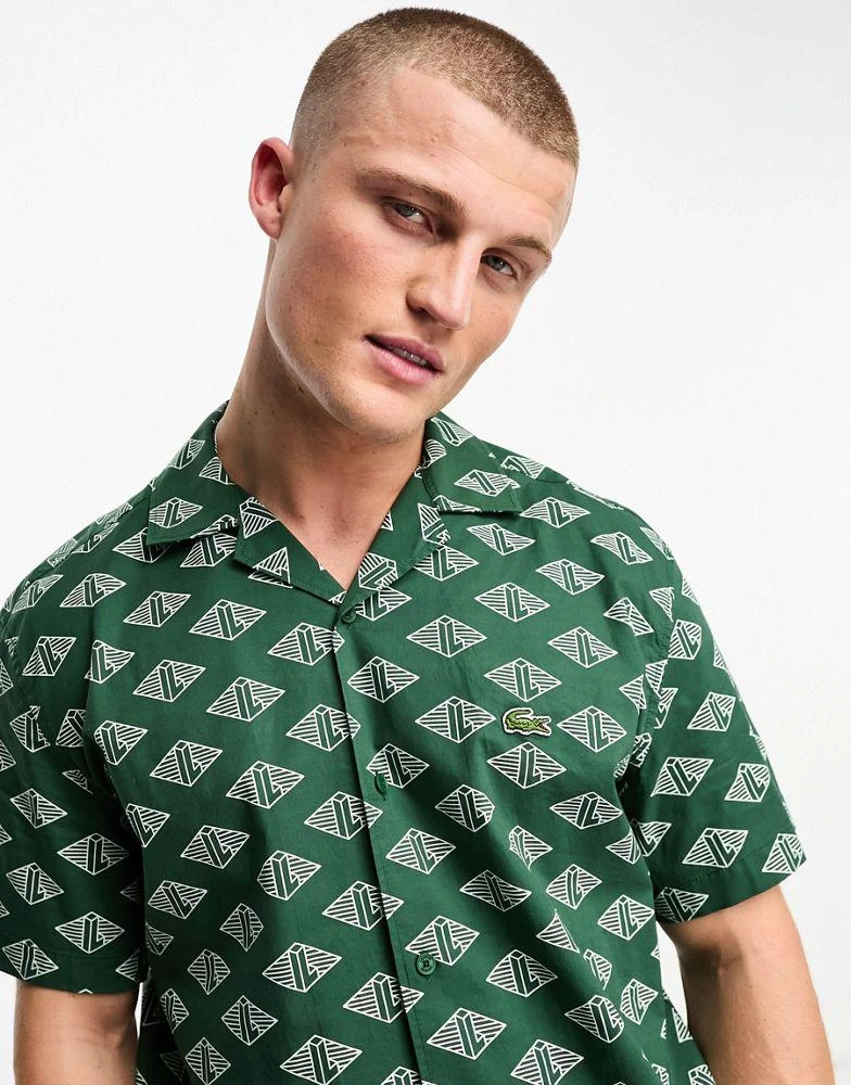 商品Lacoste|Lacoste relaxed fit short sleeve shirt in dark green with all over print,价格¥1235,第3张图片详细描述