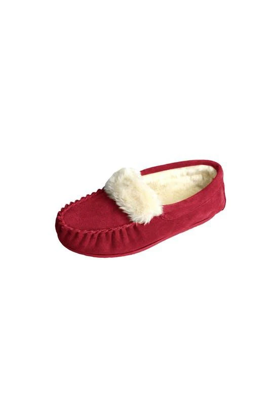 商品Eastern Counties Leather|Womens/Ladies Zoe Plush Lined Moccasins Crimson,价格¥183,第1张图片