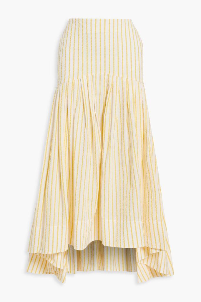 Pleated striped cotton-seersucker midi skirt商品第1张图片规格展示