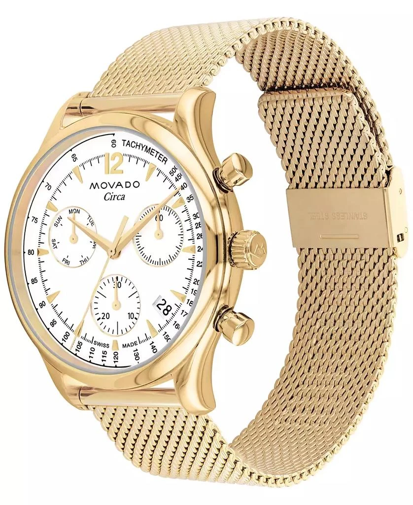商品Movado|Men's Swiss Chronograph Heritage Series Circa Gold Ion Plated Steel Mesh Bracelet Watch 43mm,价格¥8152,第2张图片详细描述