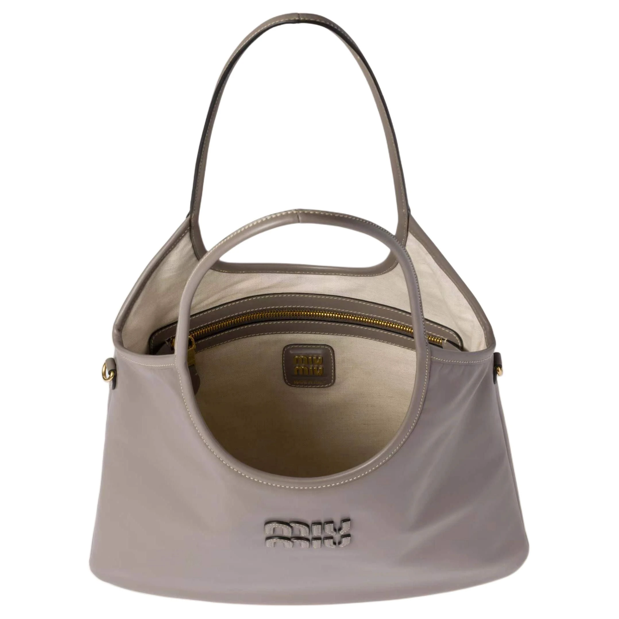 商品[国内直发] Miu Miu|缪缪 IVY 品牌字母标志内部拉链袋 牛皮革 托特包Tote包购物袋单肩手提包 女款 泥灰色,价格¥16634,第5张图片详细描述