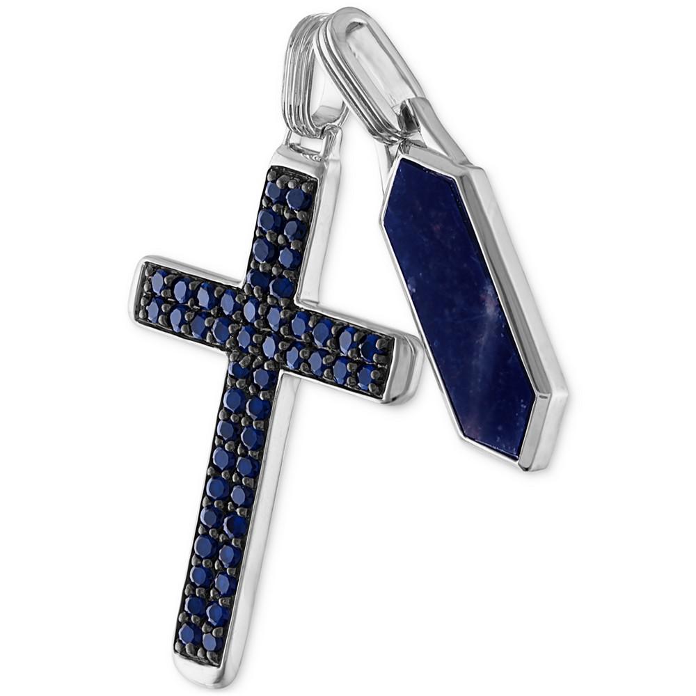 2-Pc. Set Lapis Lazuli & Cubic Zirconia Dog Tag & Cross Pendants in Sterling Silver, Created for Macy's商品第3张图片规格展示