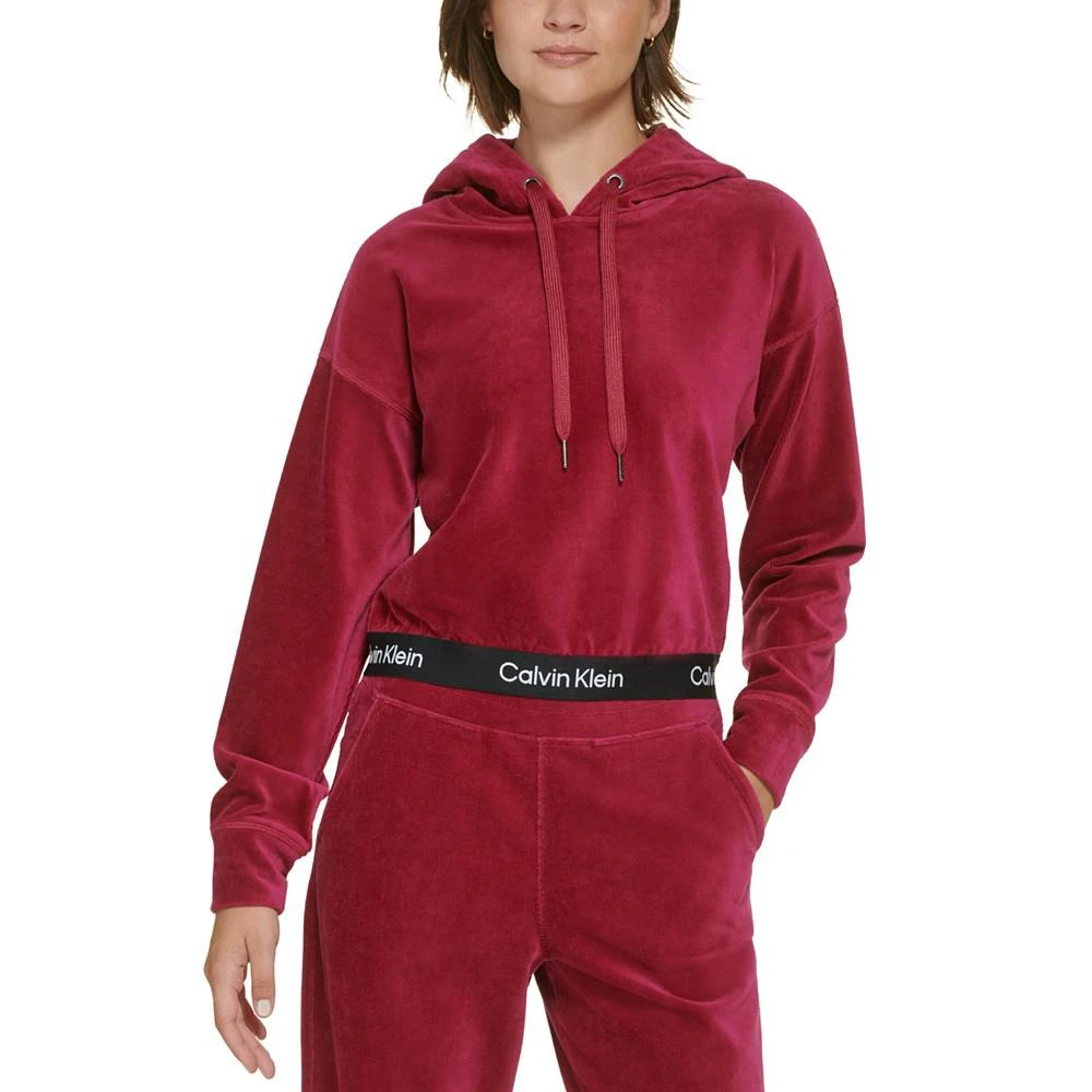 商品Calvin Klein|Women's Logo Elastic Long-Sleeve Pullover Velour Hoodie,价格¥208,第4张图片详细描述