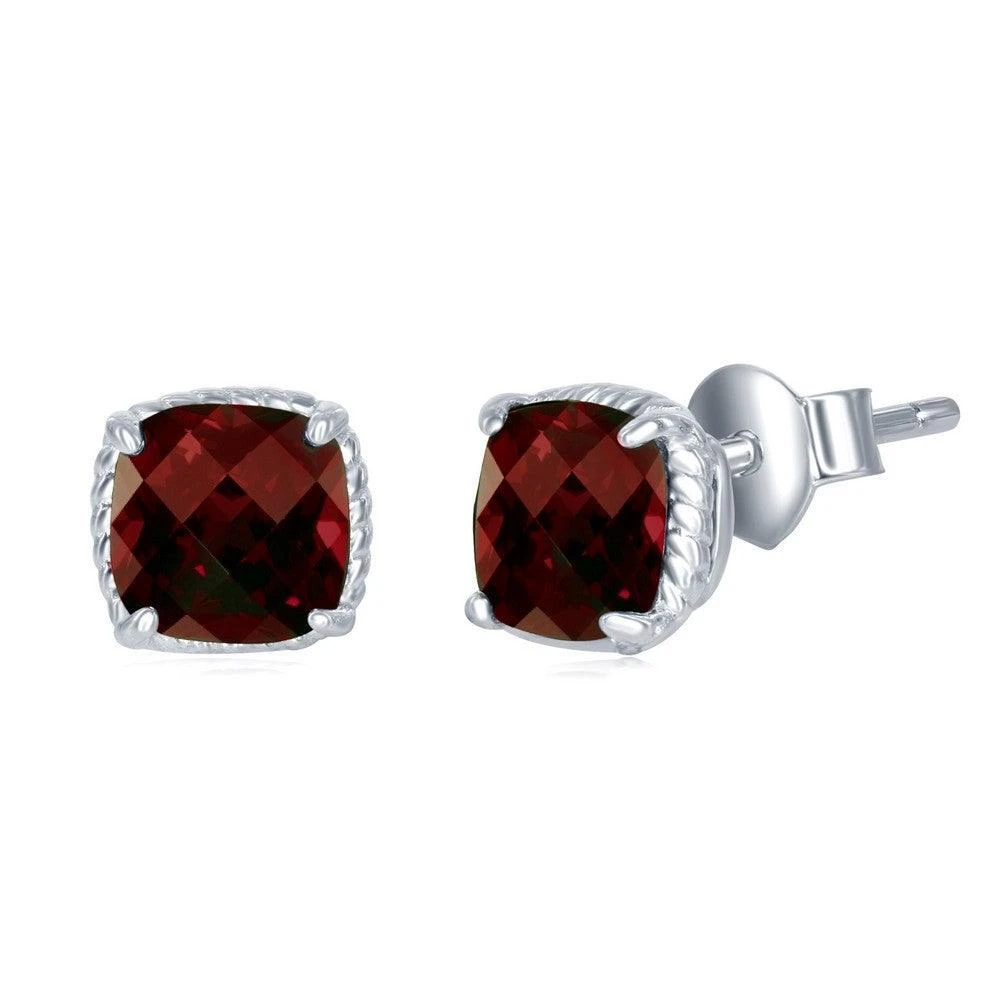 商品Classic|Sterling Silver Cushion Cut Garnet Stud Earrings,价格¥271,第1张图片