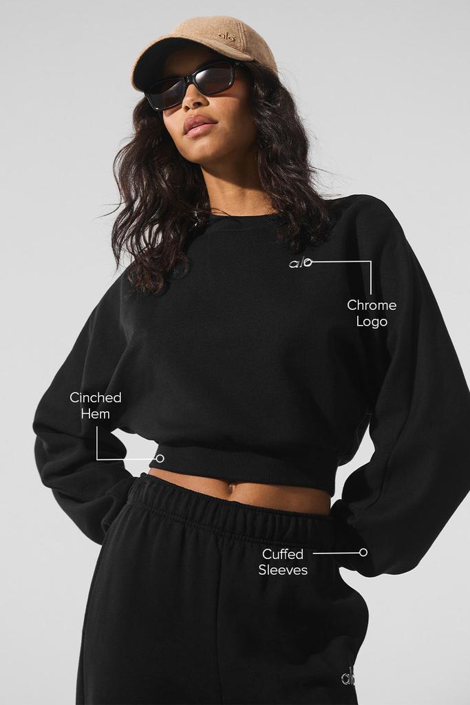 【alo】Cropped Accolade Crewneck Alo Cropped Accolade Crewneck - Black - Hoodies - Free Shipping