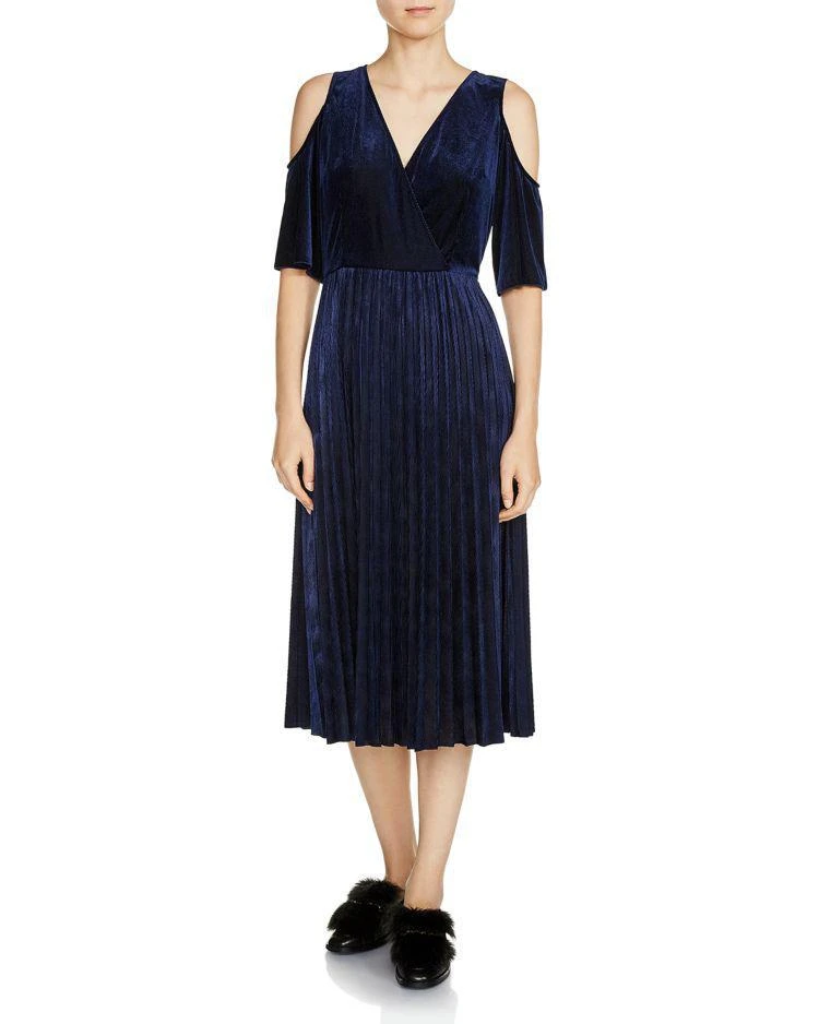商品Maje|Ragui Velvet-Bodice Pleated-Skirt Dress,价格¥1203,第1张图片