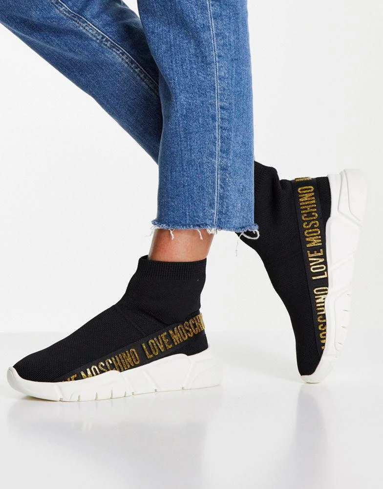 商品Moschino|Love Moschino gold logo sock boot in black,价格¥1123,第3张图片详细描述