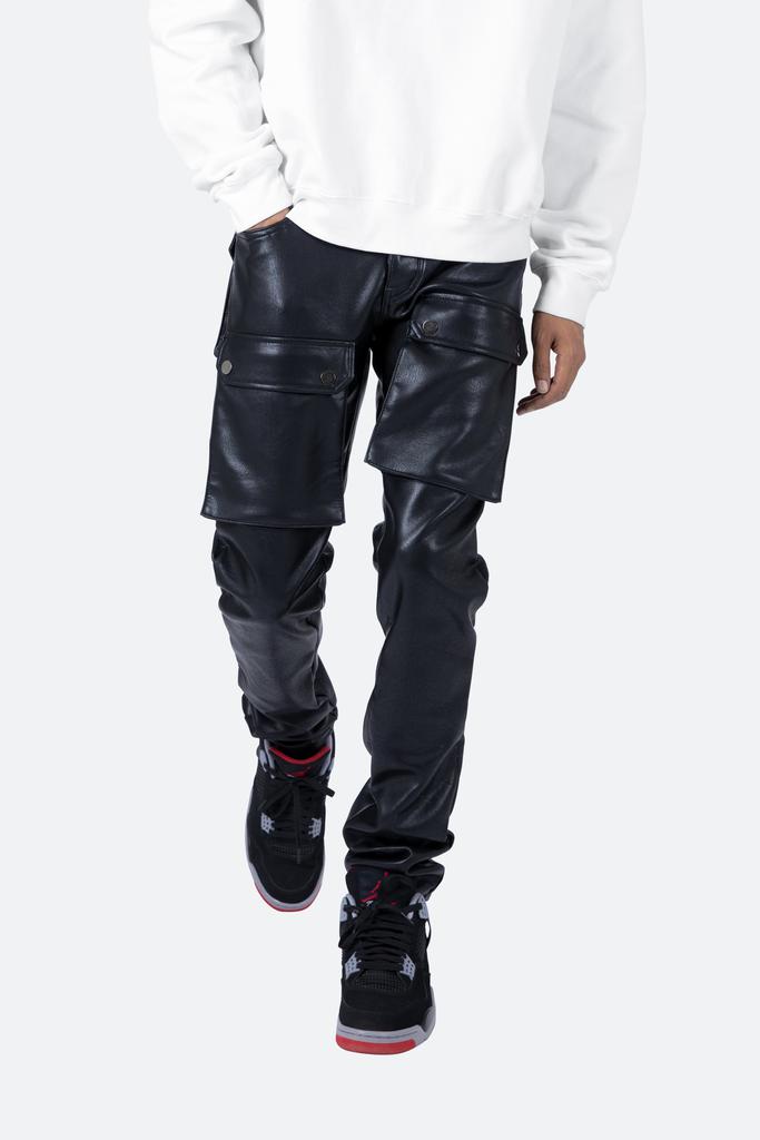 Leather Snap Cargo Pants - Black商品第7张图片规格展示