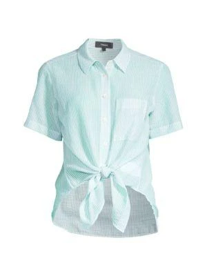 商品Theory|Hekanina Striped Tie-Waist Shirt,价格¥315,第3张图片详细描述