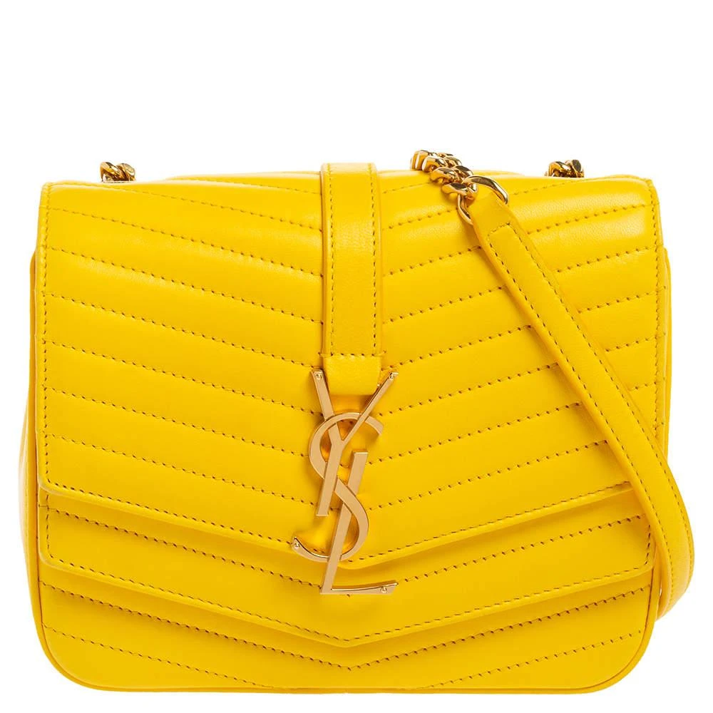 商品[二手商品] Yves Saint Laurent|Saint Laurent Yellow Quilted Leather Small Sulpice Triple V-Flap Crossbody Bag ,价格¥4114,第1张图片