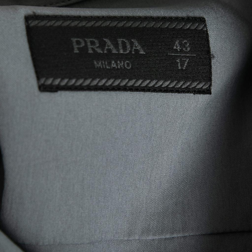 Prada Iron Grey Cotton Poplin Stretch Long Sleeve Shirt XXL商品第4张图片规格展示