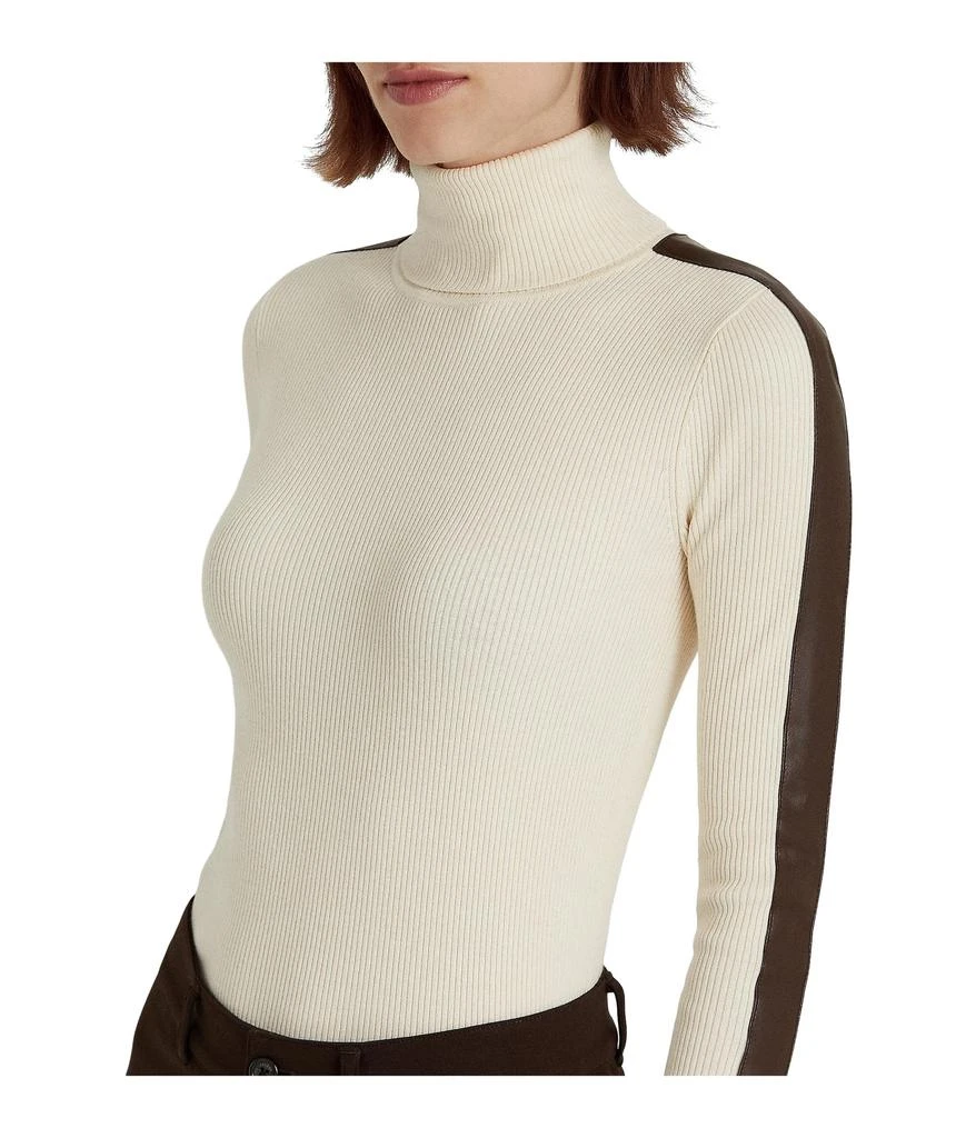 商品Ralph Lauren|Faux-Leather-Trim Turtleneck Sweater,价格¥936,第3张图片详细描述