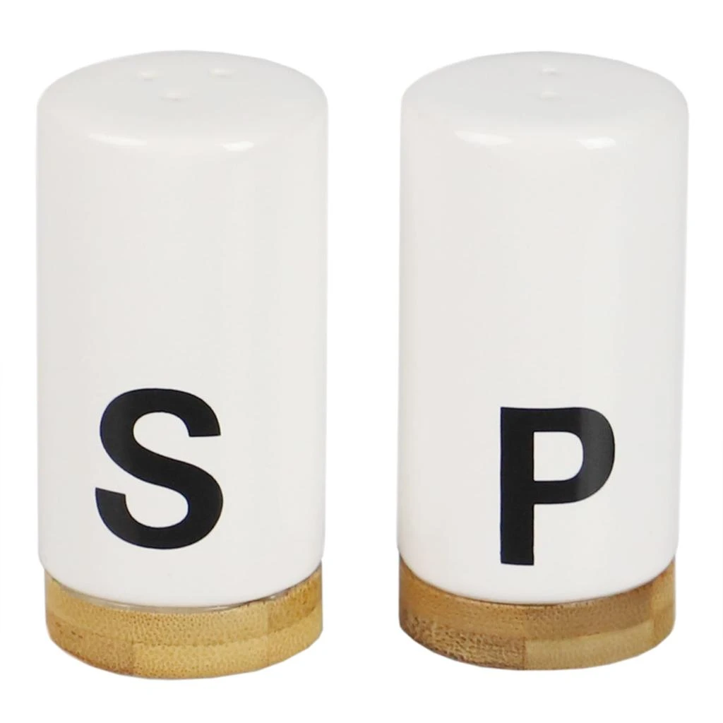 商品Home Basics|Home Basics Ceramic Salt and Pepper Shaker Set with Bamboo Accents, White,价格¥111,第1张图片