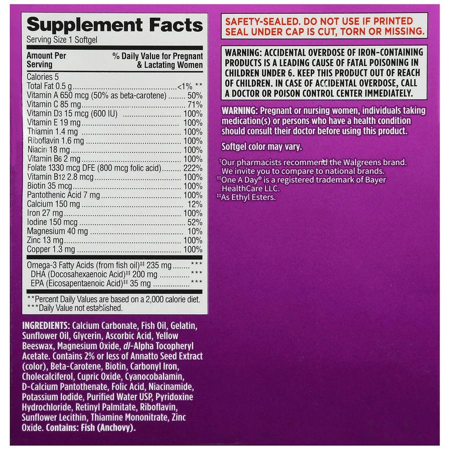 商品Walgreens|Two-Step Prenatal Multivitamin with DHA & Choline Softgels & Tablets,价格¥171,第4张图片详细描述