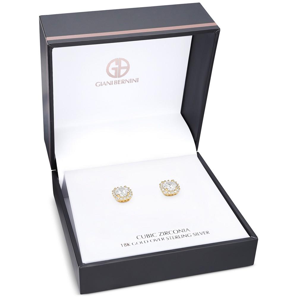 Cubic Zirconia Halo Stud Earrings in 18k Gold-Plated Sterling Silver, Created for Macy's商品第2张图片规格展示