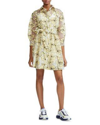 商品Maje|Reality Floral-Embroidered Organza Shirt Dress,价格¥1650,第1张图片