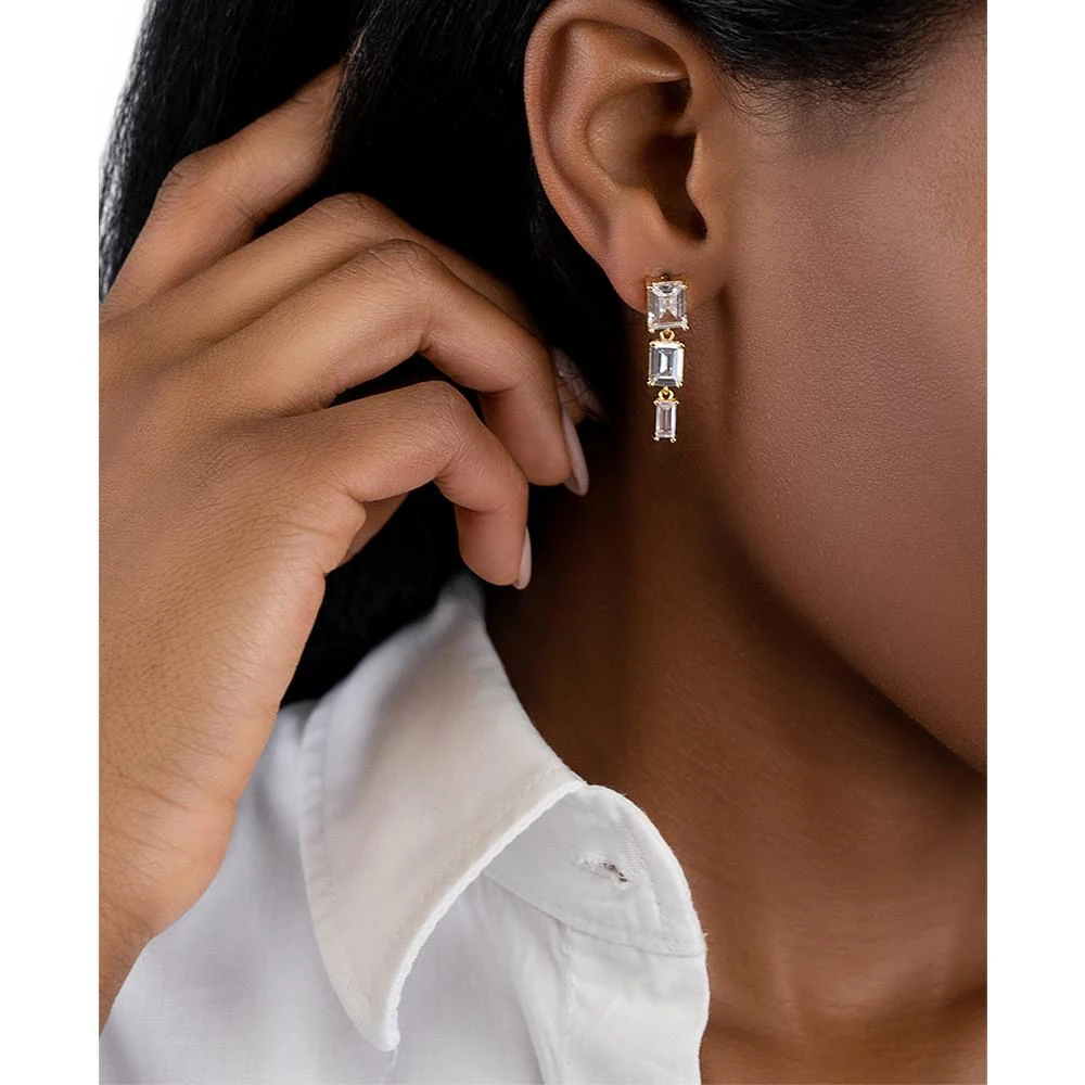 商品ADORNIA|14k Gold-Plated Rectangle Crystal Triple Drop Earrings,价格¥220,第3张图片详细描述