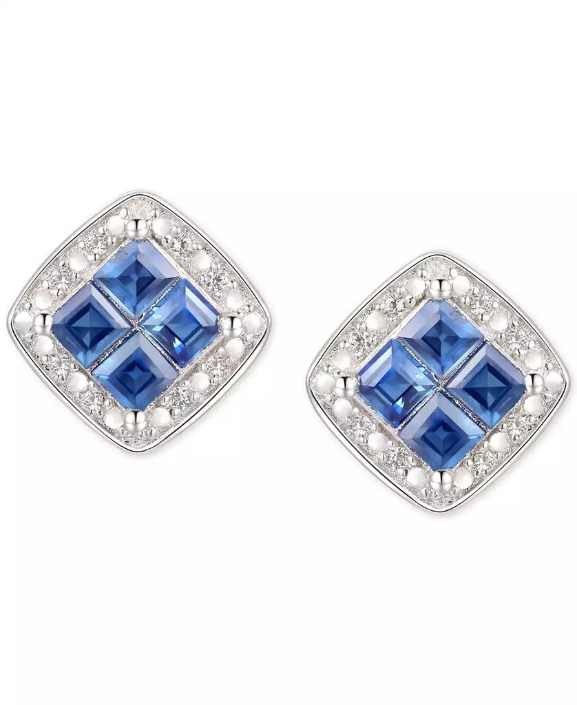 商品Macy's|Sapphire (5/8 ct. t.w.) & Diamond (1/20 ct. t.w.) Square Stud Earrings in Sterling Silver,价格¥492,第2张图片详细描述