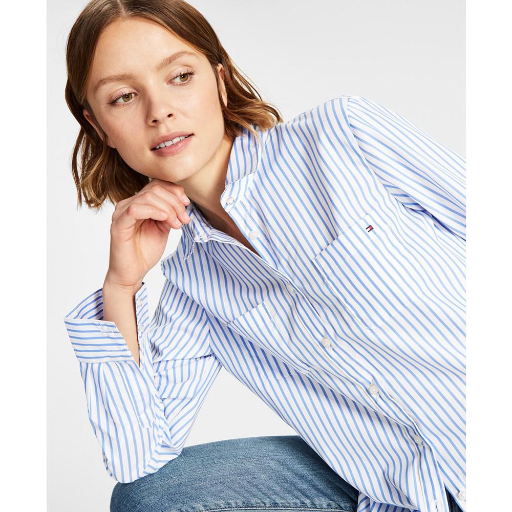 Cotton Striped Easy-Care Collared Shirt商品第3张图片规格展示