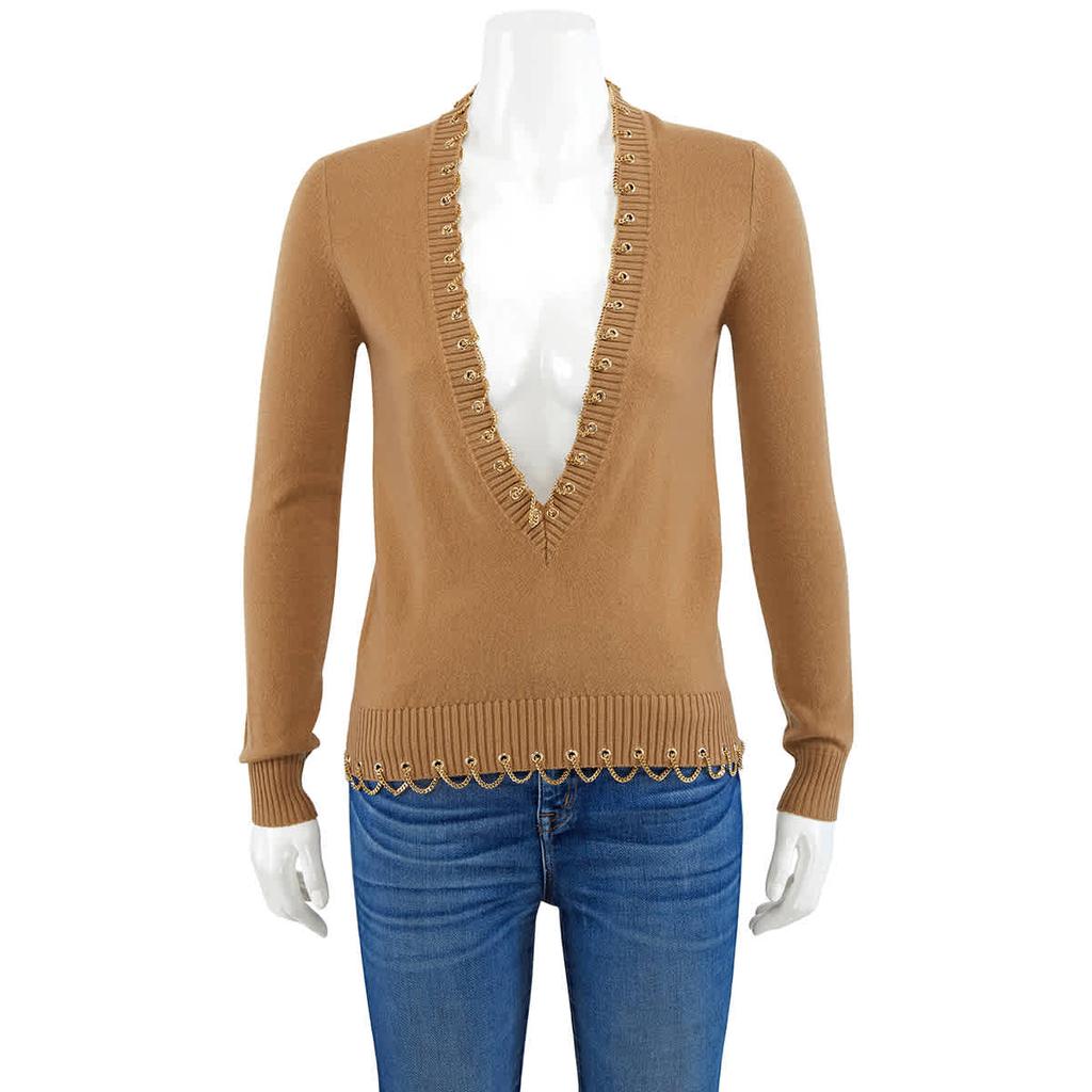 Burberry Ladies Camel Chain Detail Cashmere Sweater, Size X-Small商品第1张图片规格展示