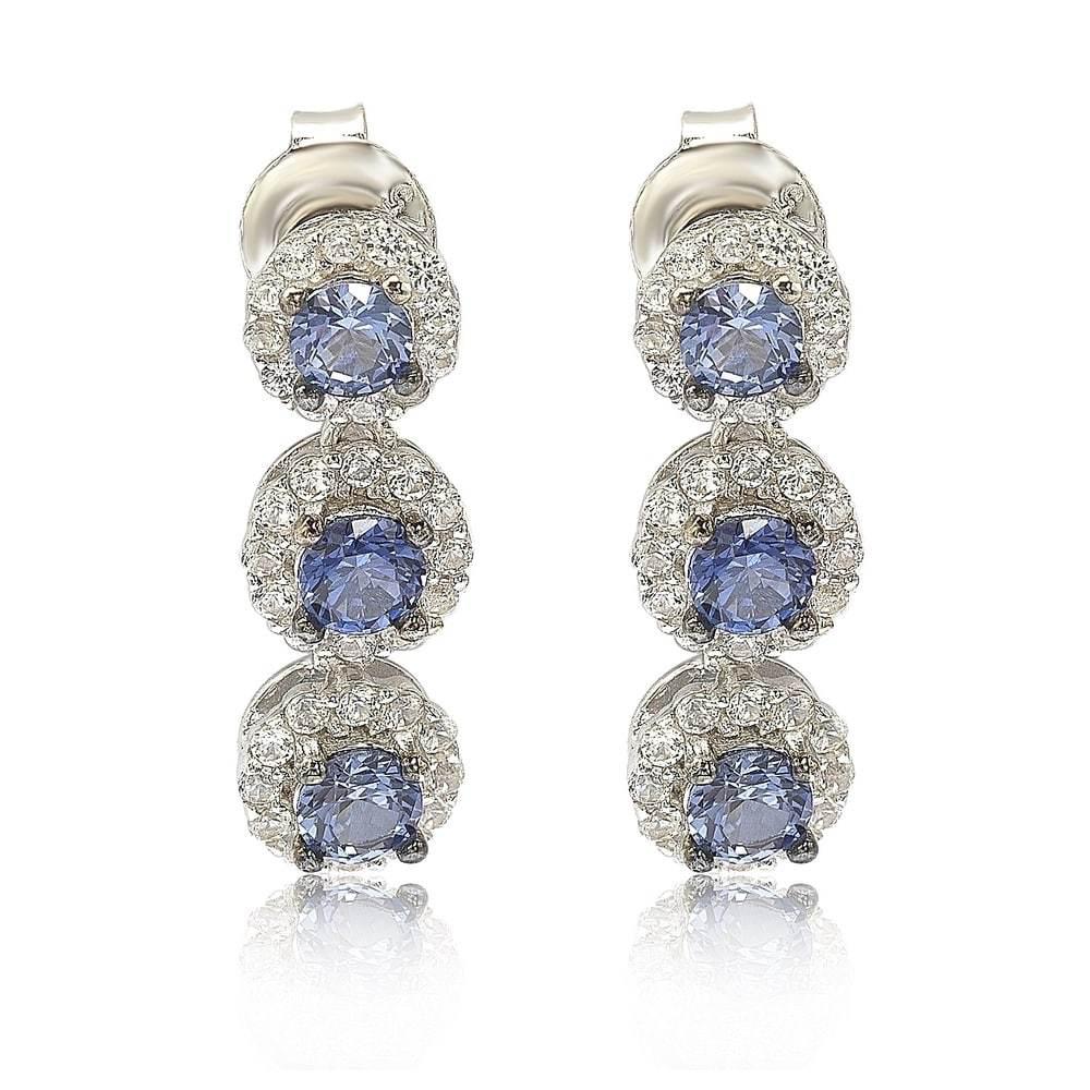 Suzy Levian Sterling Silver Sapphire & Diamond Accent Circle Dangle Earrings商品第1张图片规格展示
