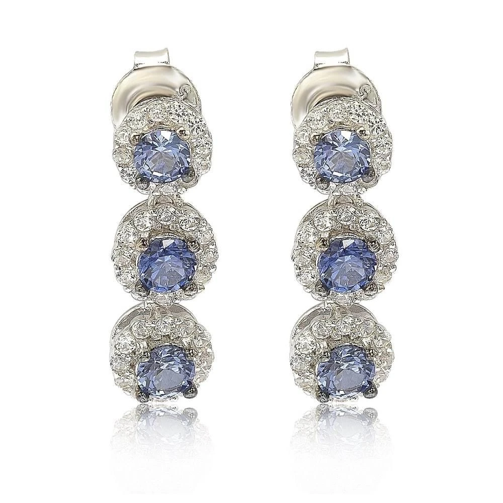 商品Suzy Levian|Sterling Silver Sapphire & Diamond Accent Circle Dangle Earrings,价格¥3653,第1张图片