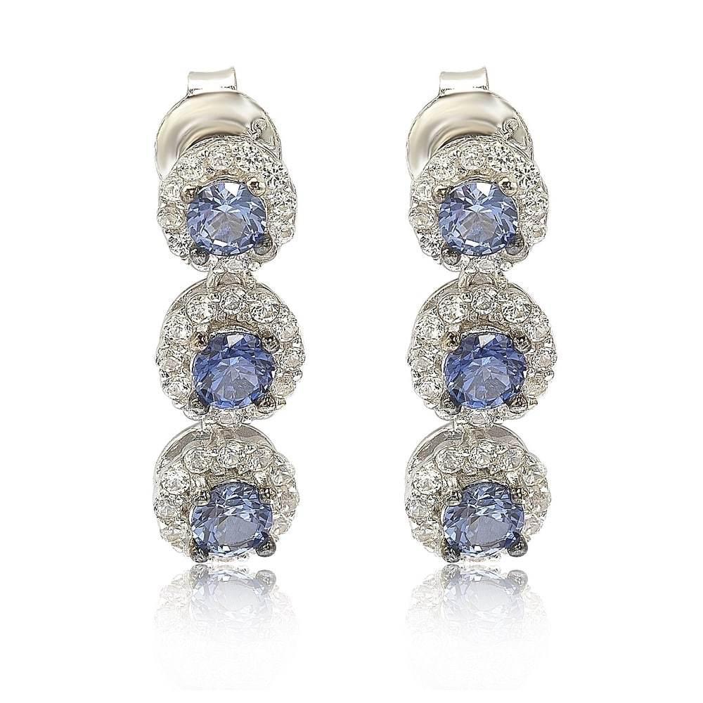 商品Suzy Levian|Suzy Levian Sterling Silver Sapphire & Diamond Accent Circle Dangle Earrings,价格¥1959,第1张图片