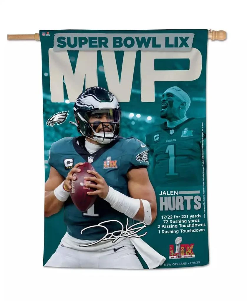 商品Wincraft|Jalen Hurts Philadelphia Eagles Super Bowl LIX MVP 28" x 40" Single-Sided Vertical Banner,价格¥259,第1张图片