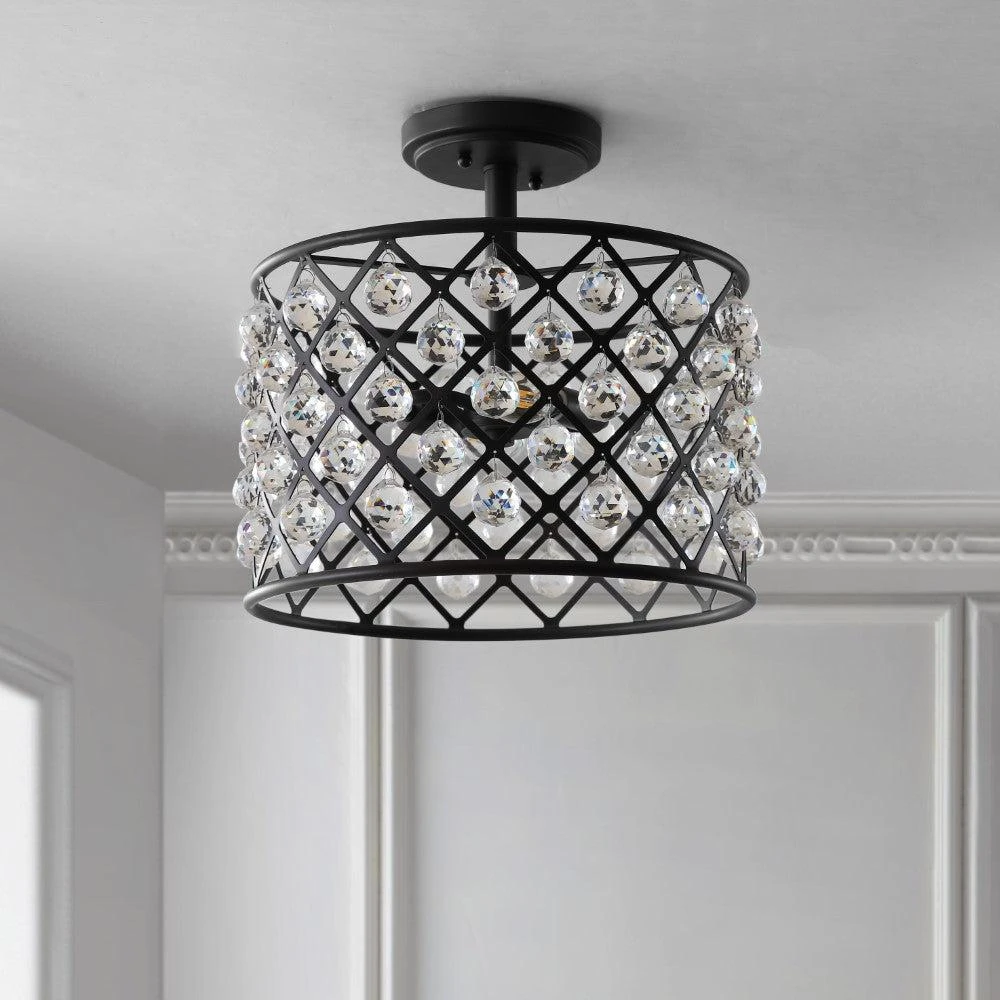 商品JONATHAN Y|Gabrielle 14.5" Crystal/Metal LED Semi-Flush Mount,价格¥1452,第3张图片详细描述