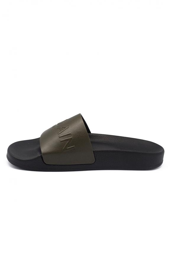 Luxury Shoes For Women   Balmain Flip Flops In Kaki Leather商品第3张图片规格展示