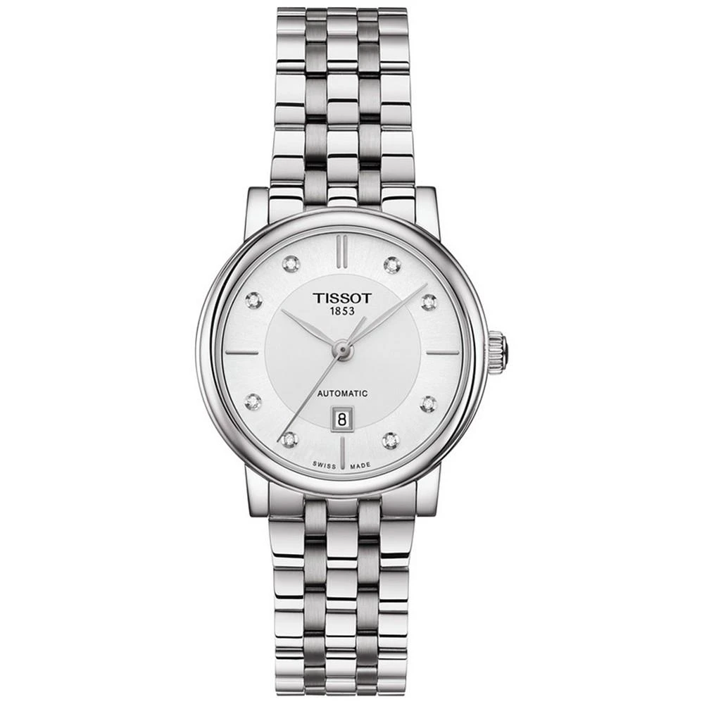 商品Tissot|Women's Swiss Automatic T-Classic Carson Diamond-Accent Stainless Steel Bracelet Watch 30mm,价格¥6175,第1张图片