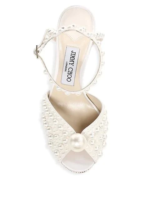 商品Jimmy Choo|Sacora Peep-Toe Embellished Satin Sandals,价格¥14205,第4张图片详细描述