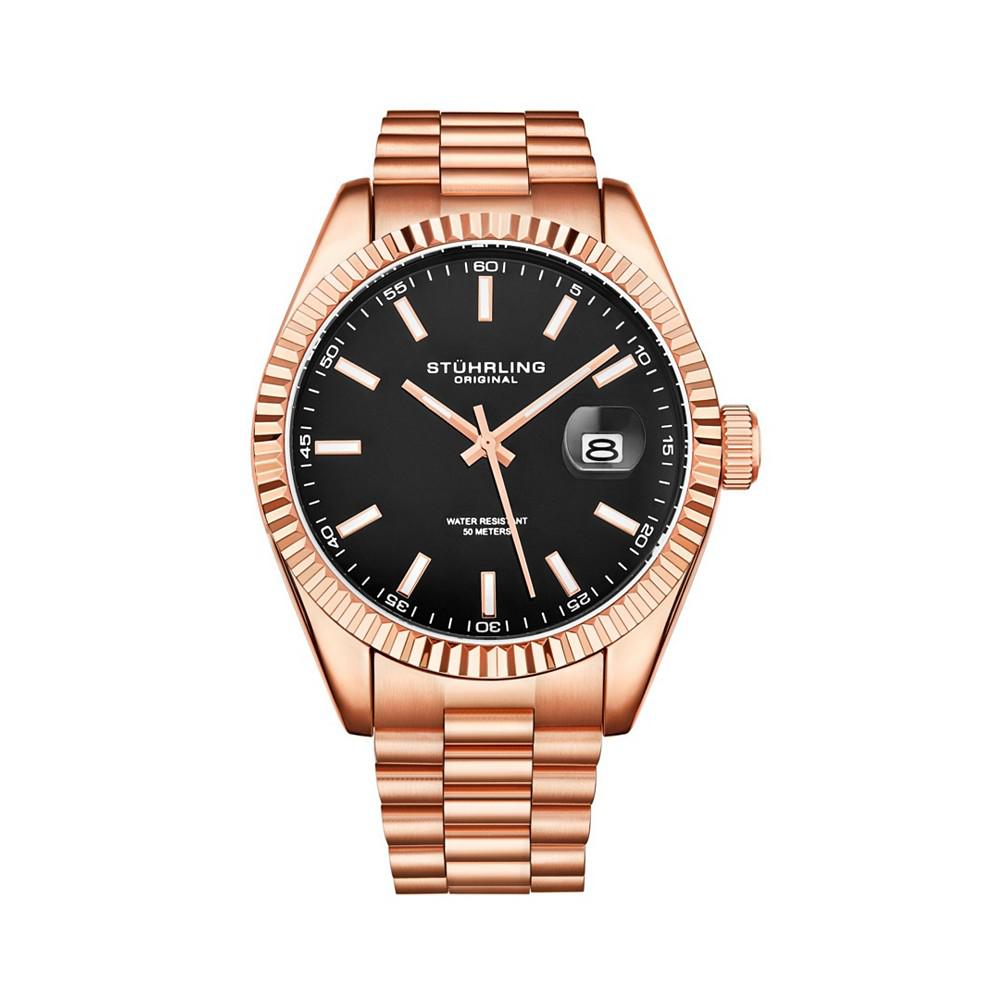 Men's Rose Gold Stainless Steel Bracelet Watch 42mm商品第1张图片规格展示