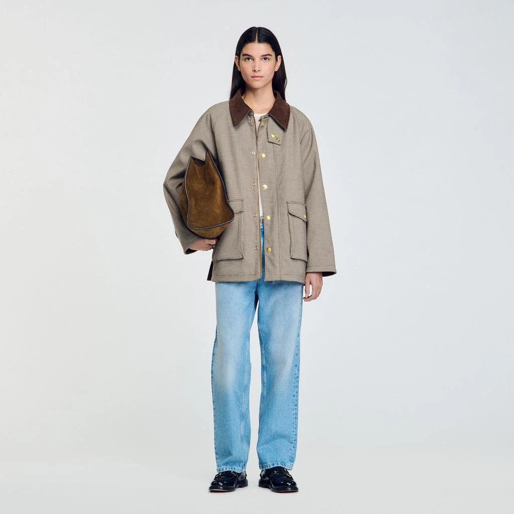 商品Sandro|Check Coat With Velvet Collar,价格¥2309,第1张图片