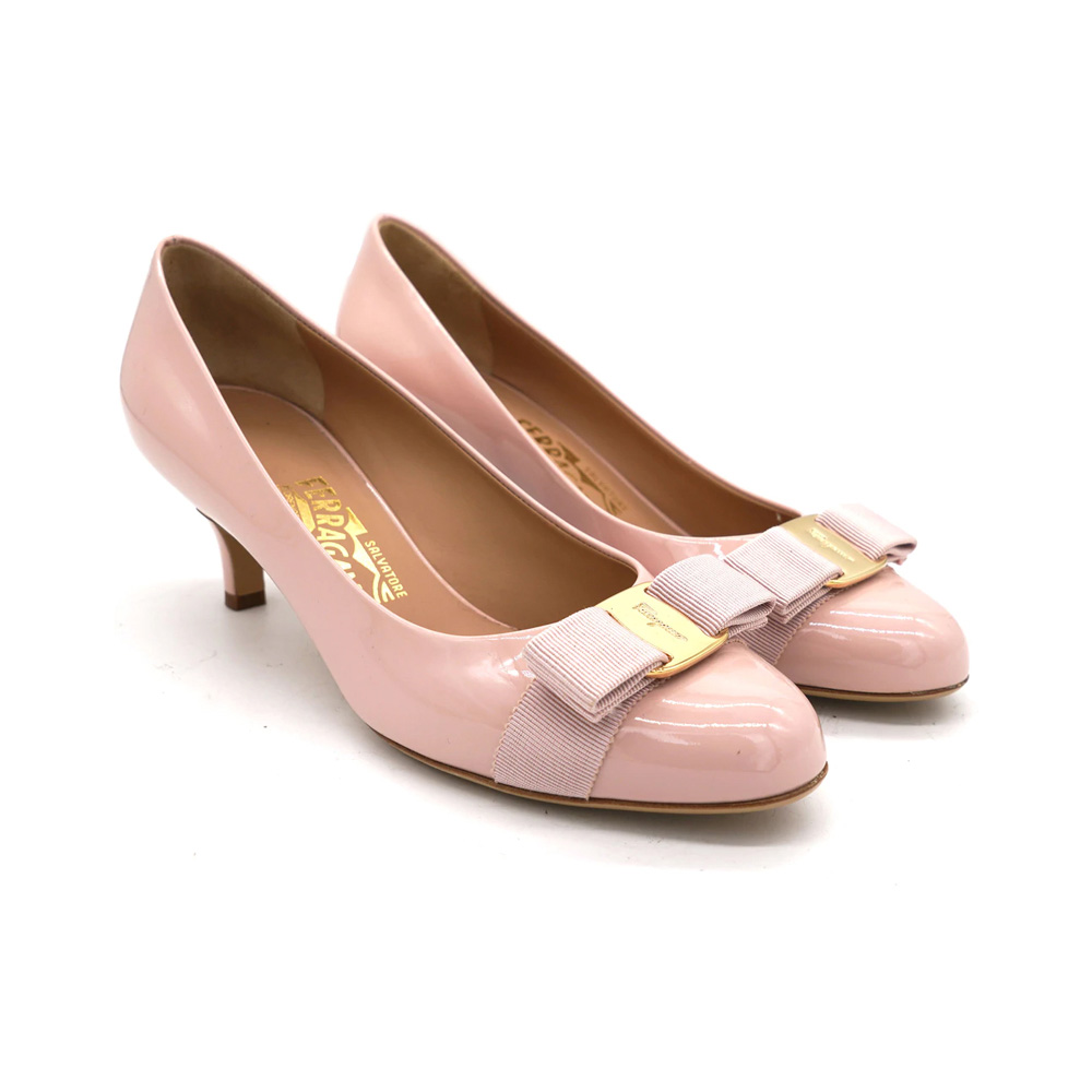 SALVATORE FERRAGAMO 女士粉色蝴蝶结高跟鞋 0592234商品第4张图片规格展示