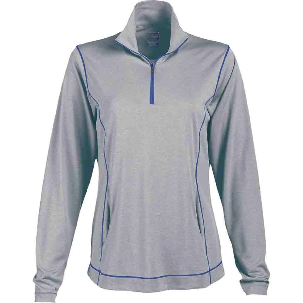 商品Page & Tuttle|Coverstitch Heather Mock Neck Long Sleeve 1/4 Zip Pullover Top,价格¥84,第1张图片