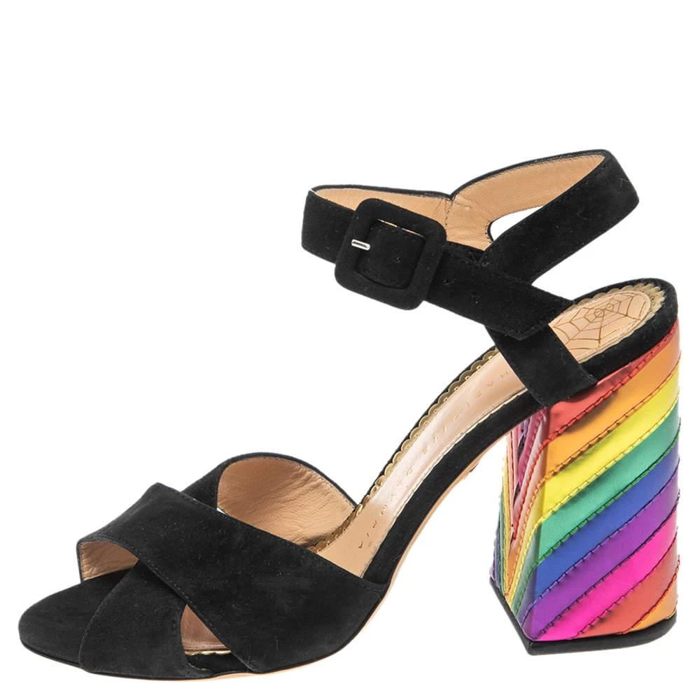 商品[二手商品] Charlotte Olympia|Charlotte Olympia Black Suede  Block Heel Ankle Strap Sandals Size 38.5,价格¥1071,第2张图片详细描述