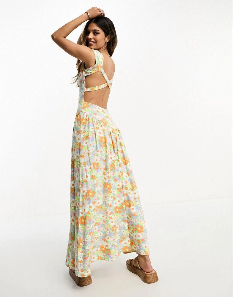 商品ASOS|ASOS DESIGN crossed back capped sleeve midi dress with volume skirt in vintage ditsy,价格¥174,第1张图片